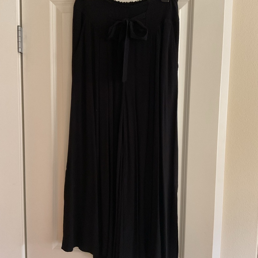Maeve Black Wide Leg Pants with Front Bow Tie